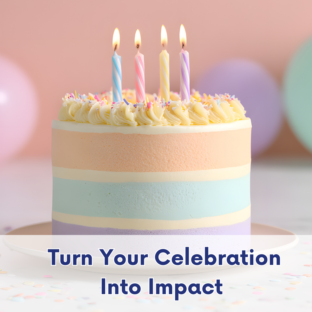 Birthday cake with candles, representing celebration-based fundraising.